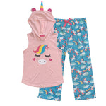 Popular Girl's Hooded Sleeveless Top and Bottoms - 2pc Pajama Matching Set