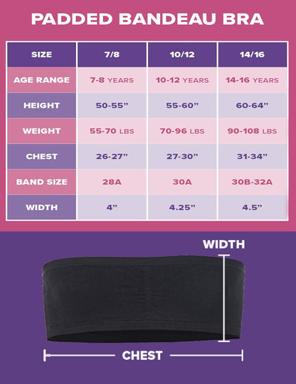 Popular Girl's Bandeau Bra with Removable Padding - Strapless Tube Bra for Girls and Teens, Seamless